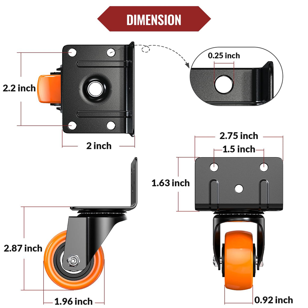 2 Inch Side Mount Caster Wheels Set of 4 Q6346