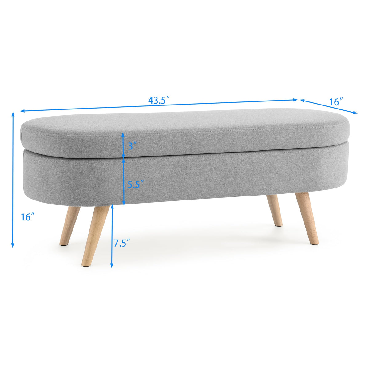Grey Linen Oval Storage Ottoman Bench U635