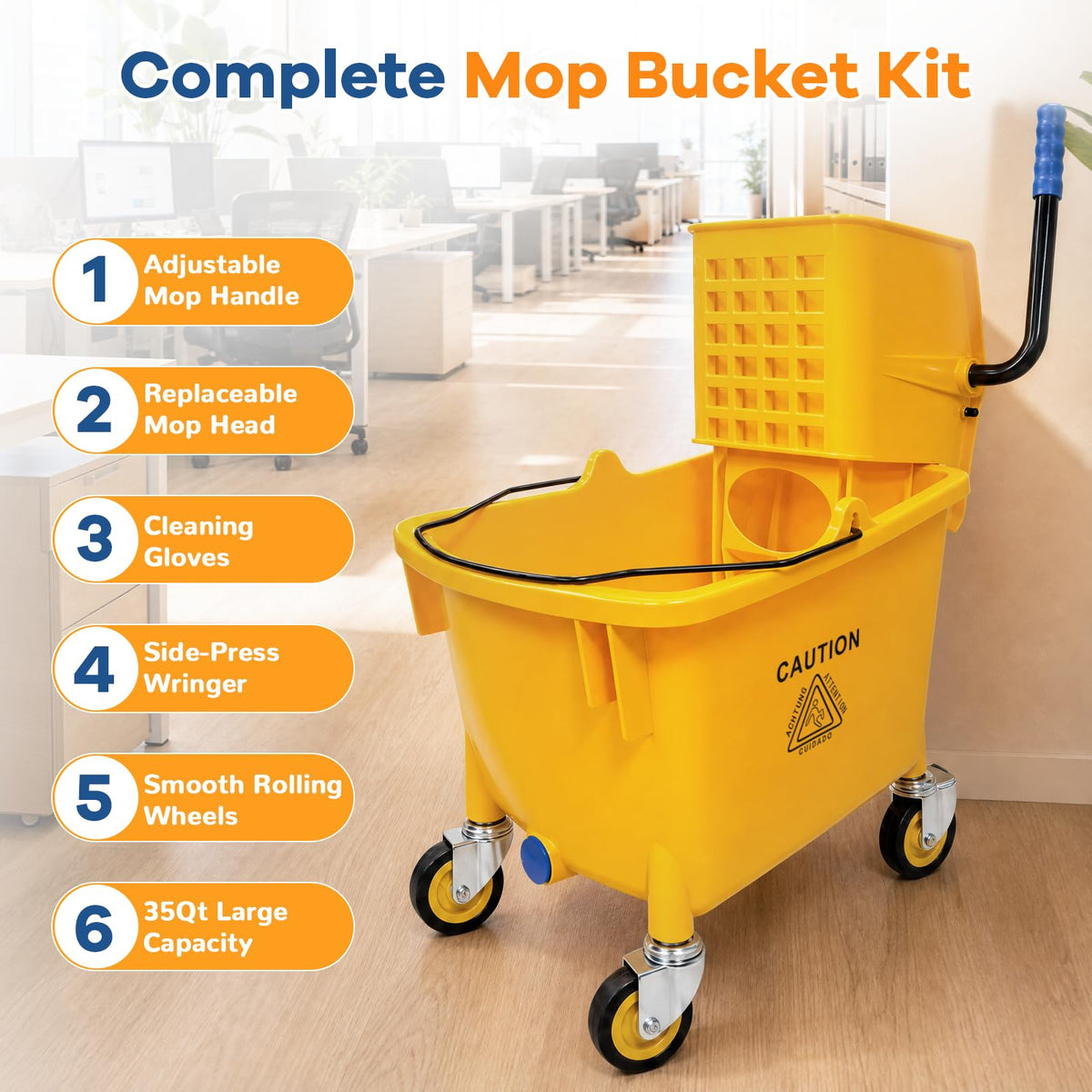 35 Quart Mop Bucket with Side Press Wringer on Wheels K887796