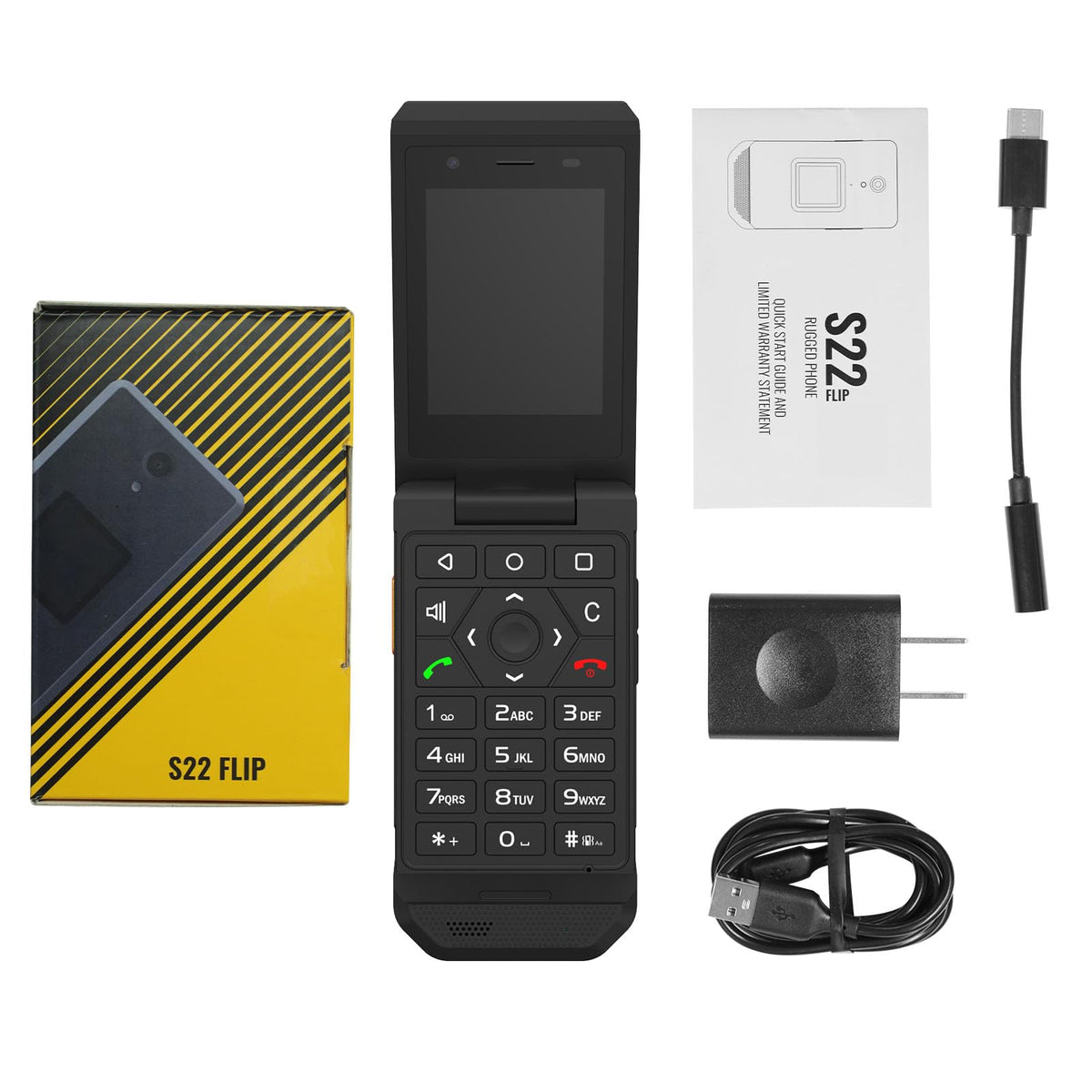Unlocked Rugged Flip Phone 16GB 2.8'' Touchscreen Android 11 IP68 Water Resistant 4G LTE GSM Single Sim Black P734