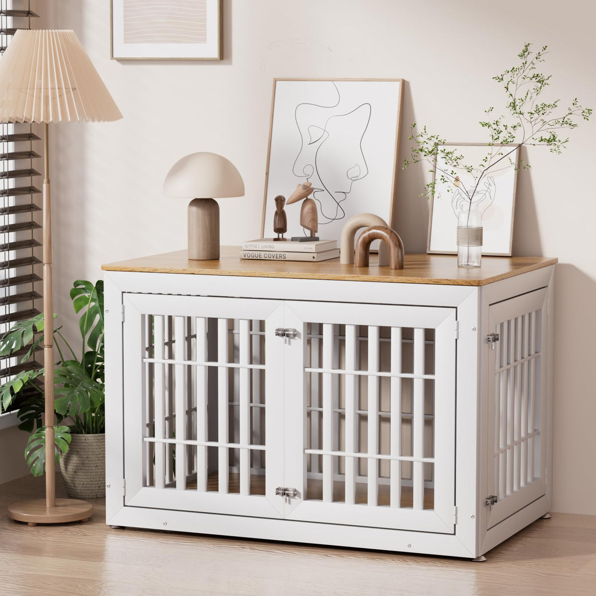 48" XXL White Wooden Dog Crate Furniture E8949