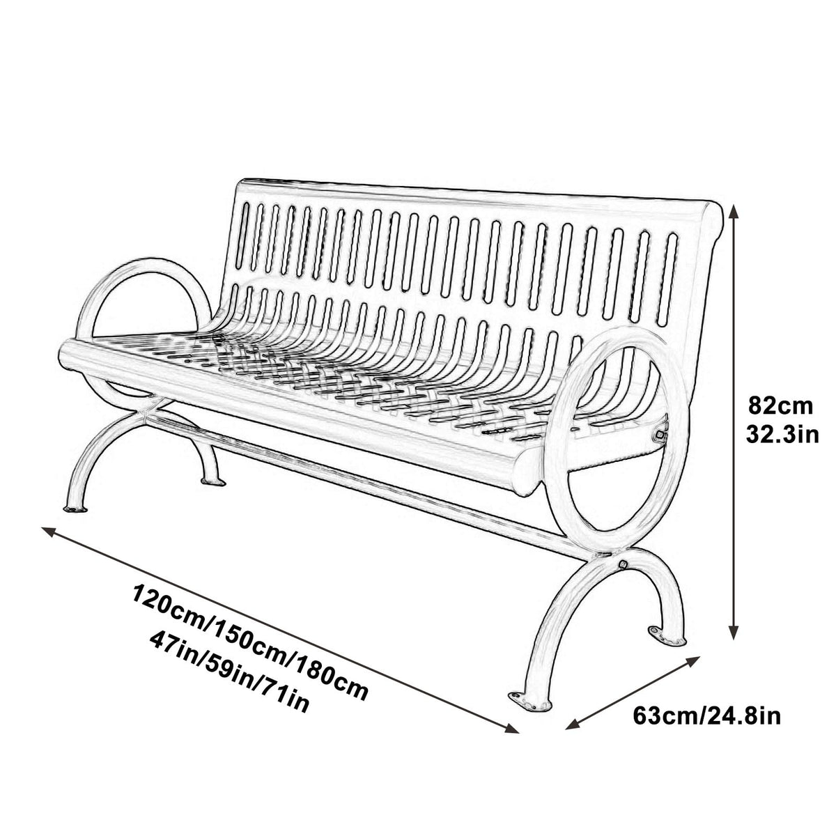 Weatherproof Metal Patio Bench with Backrest & Armrests E170349