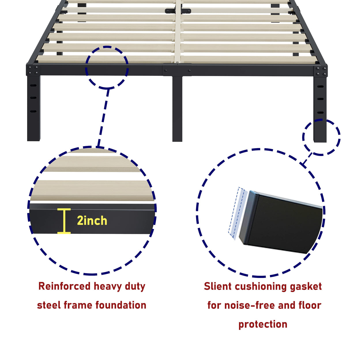 Queen Size 18 Inches Tall Metal Platform Bed Frame K379