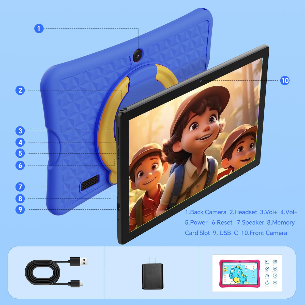 10.1" Kids Tablet 6GB RAM 32GB ROM Android 15 GO Blue U575