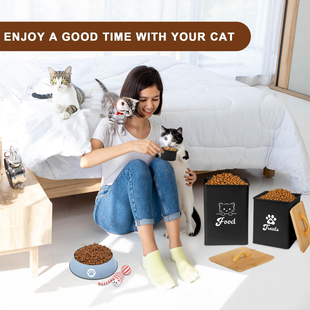 Black Airtight Cat Food Storage Container with Scoop T766330