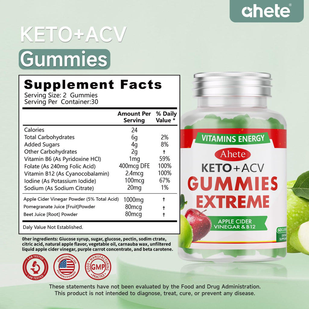 Apple Cider Vinegar Gummies with Vitamin B6, B12, Folate & Beet Root, 180 Gummies L861443