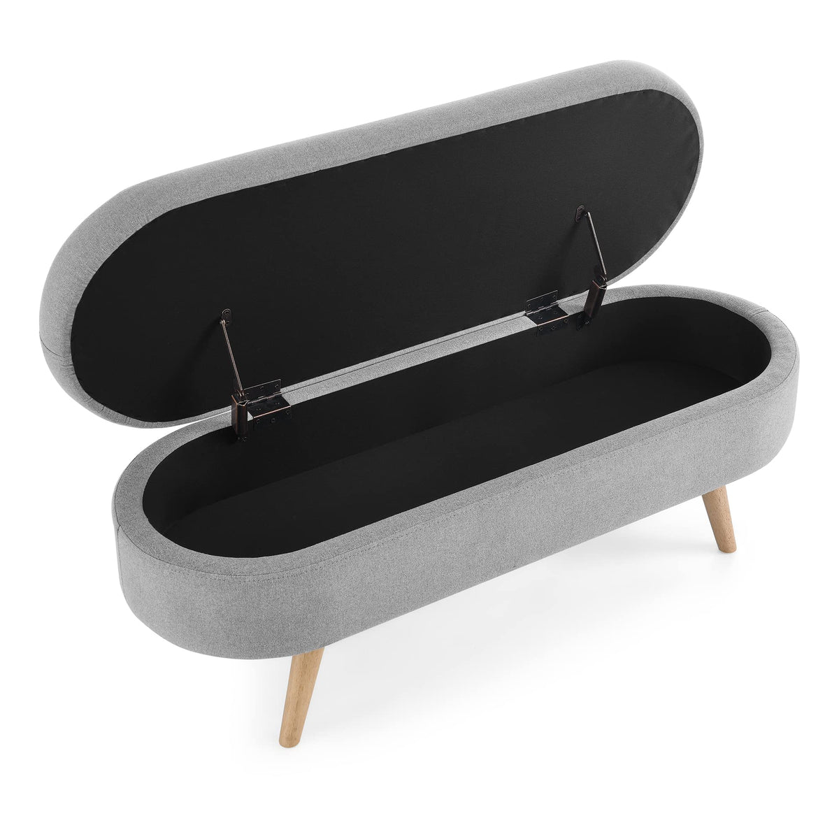 Grey Linen Oval Storage Ottoman Bench U635