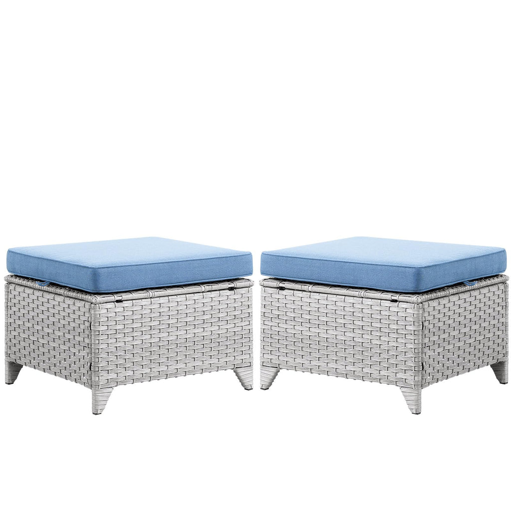 Wicker Outdoor Ottomans Set of 2 Handwoven Rattan Footstools with Removable Cushions J861073