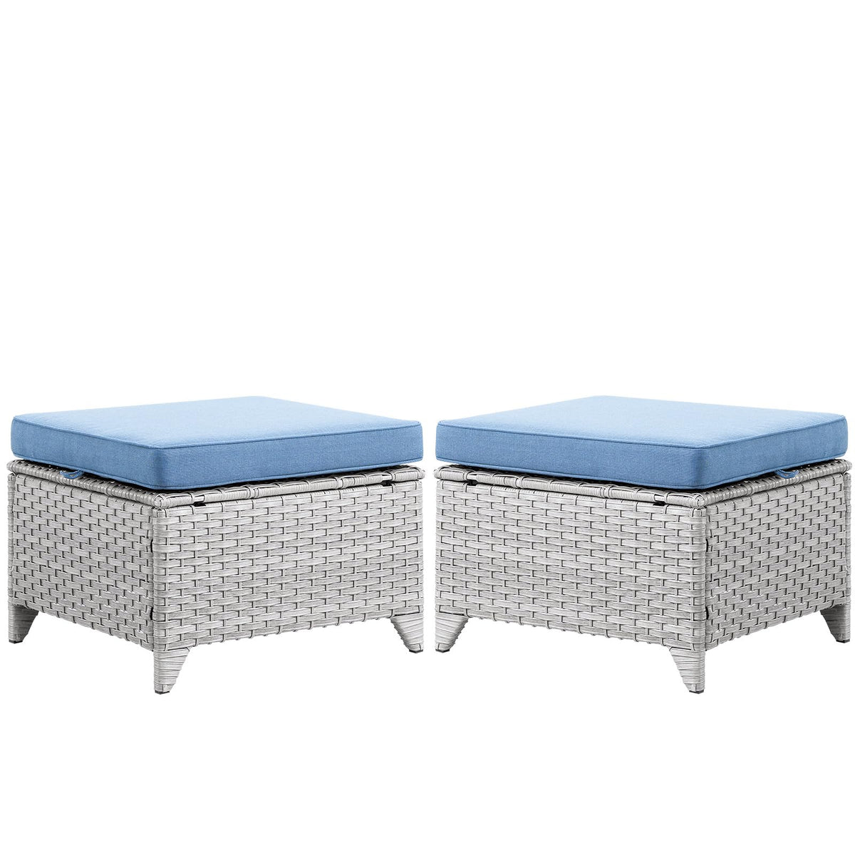 Wicker Outdoor Ottomans Set of 2 Handwoven Rattan Footstools with Removable Cushions J861073