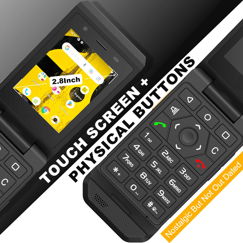 Unlocked Rugged Flip Phone 16GB 2.8'' Touchscreen Android 11 IP68 Water Resistant 4G LTE GSM Single Sim Black P734