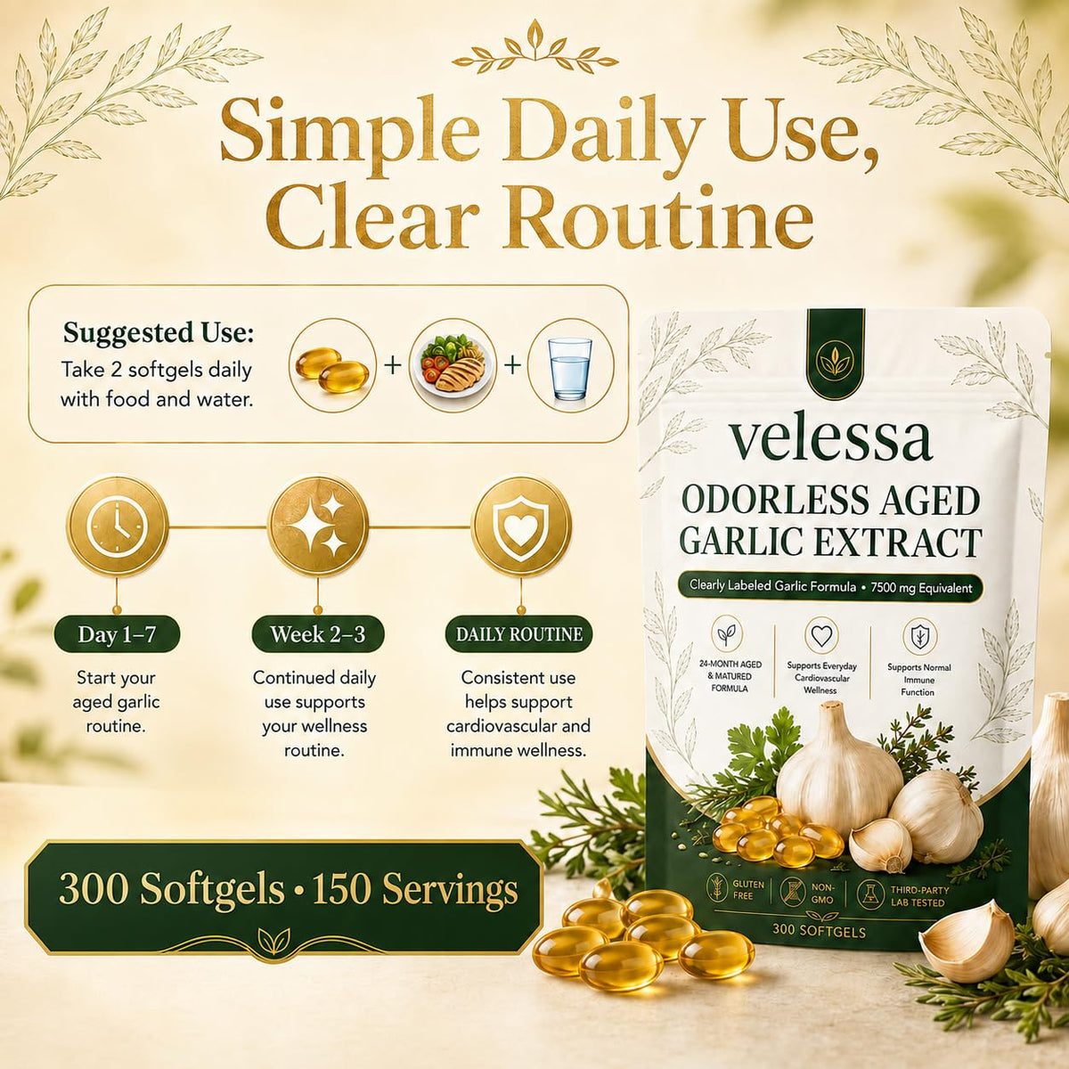 Odorless Aged Garlic Extract 300 Softgels X768