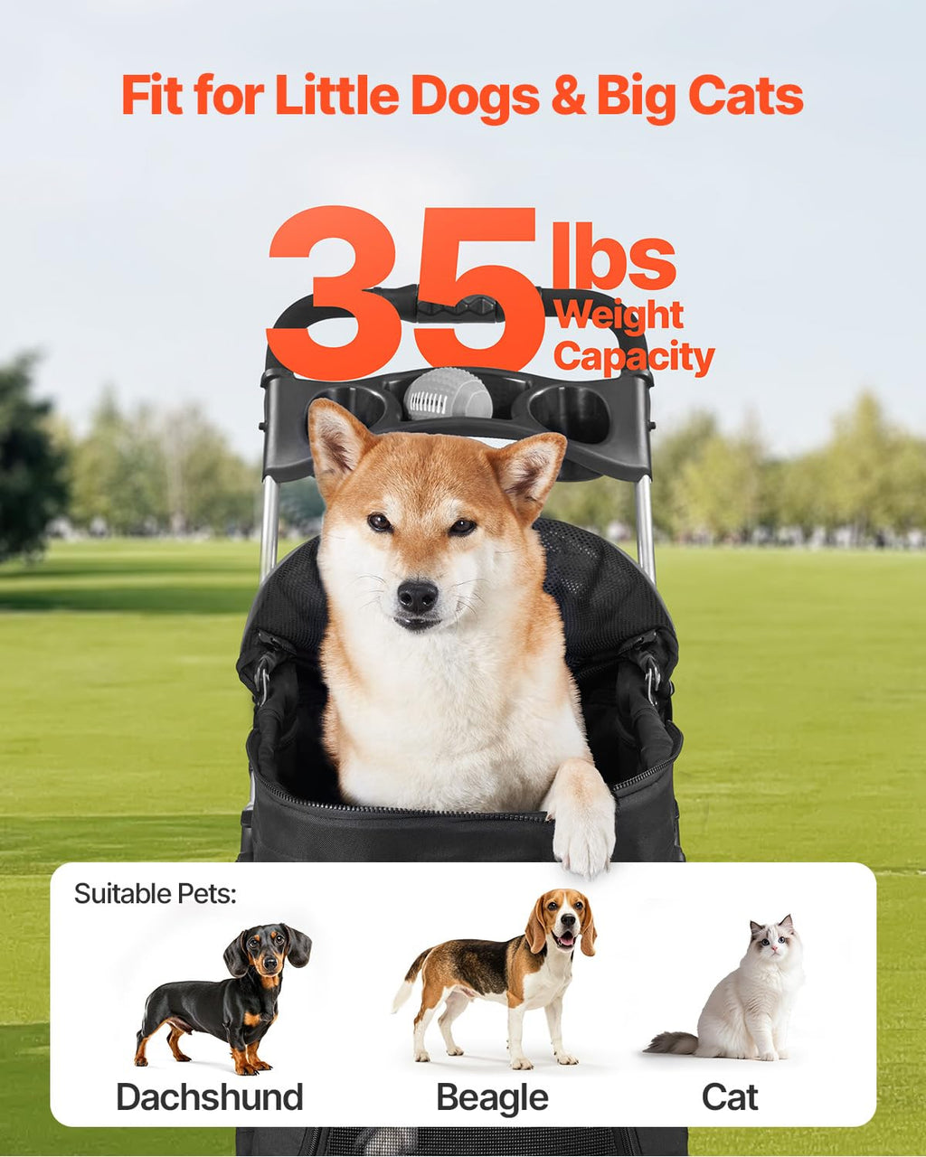 Foldable 4 Wheels Pet Stroller with Detachable Carrier K17301
