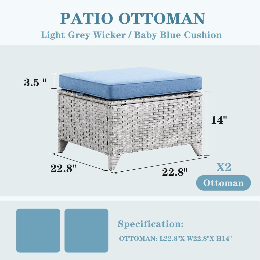 Wicker Outdoor Ottomans Set of 2 Handwoven Rattan Footstools with Removable Cushions J861073