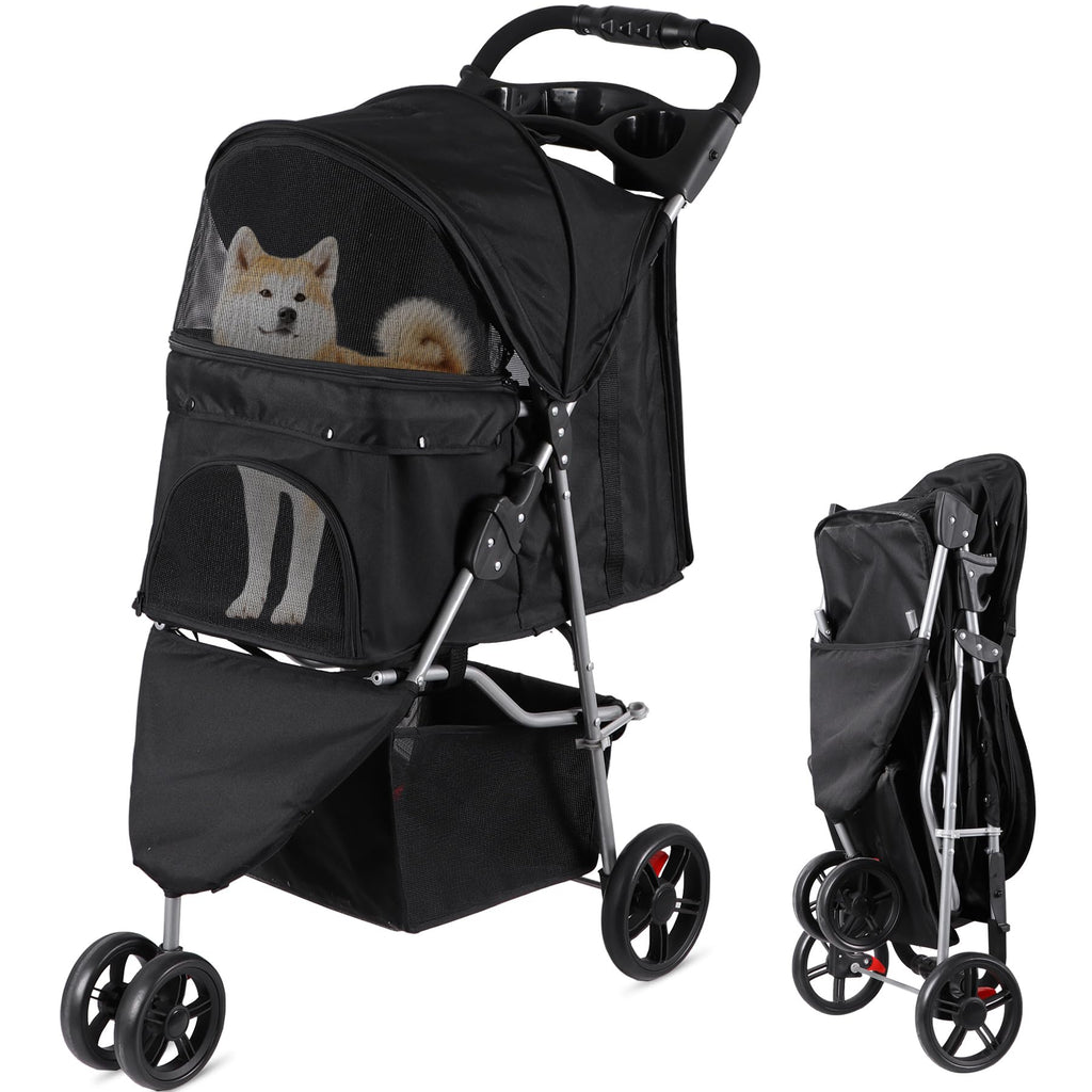 Foldable Pet Stroller with Weather Cover, Storage Basket and Cup Holder X31654