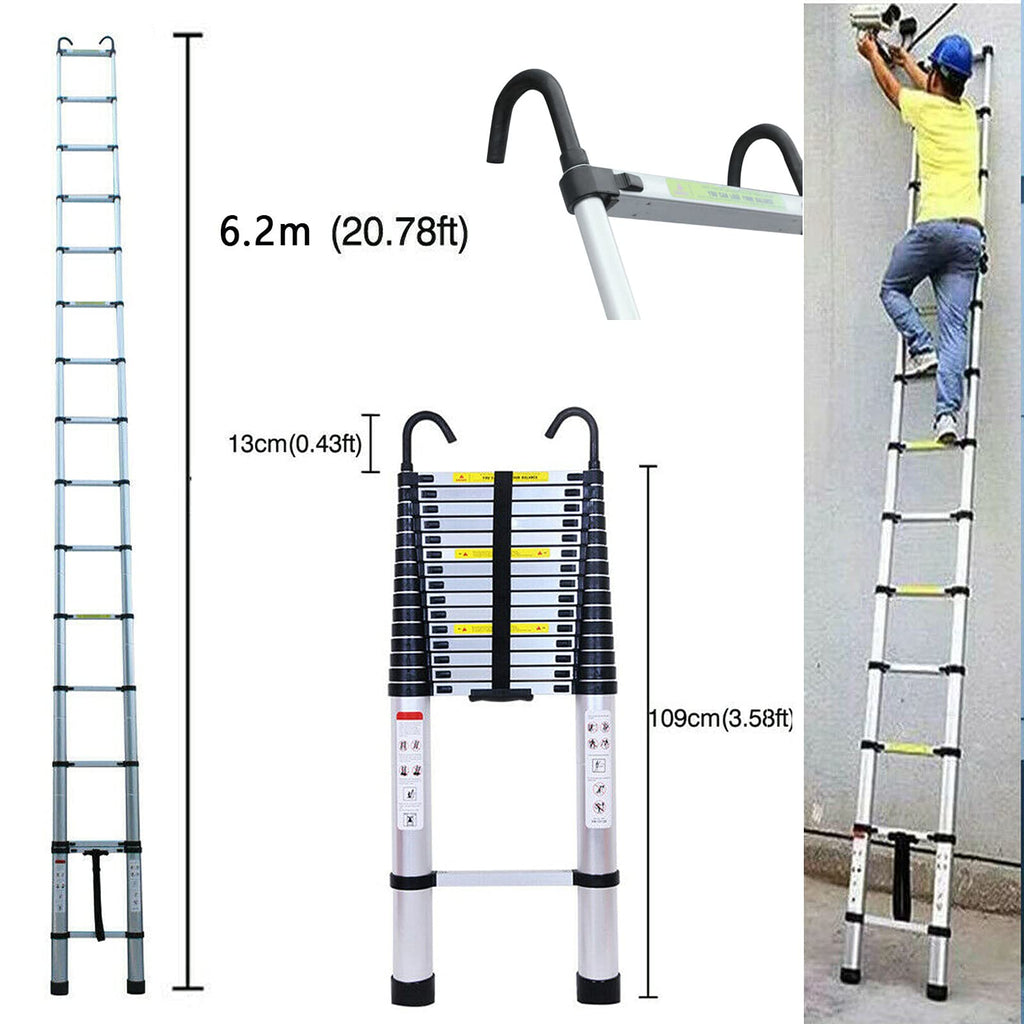 20.34 FT Aluminum Telescoping Extension Ladder 330lbs Capacity W4720