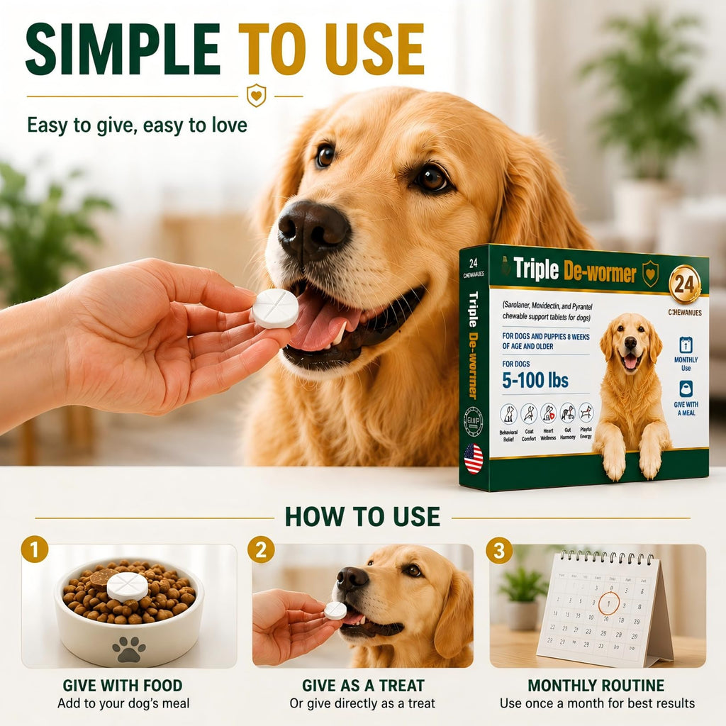 Broad Spectrum Dog Dewormer Tablets with Pyrantel Pamoate, 24 Tablets I169