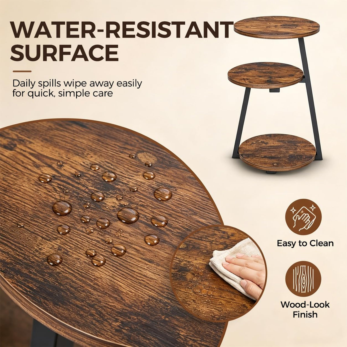 Small Round 3-Tier Side Table with Storage Shelves E783