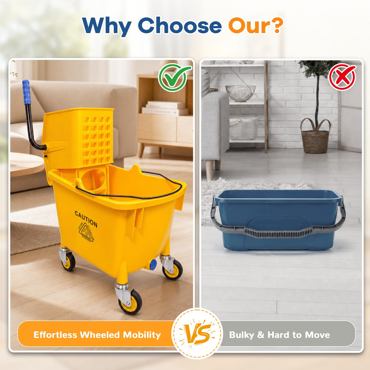 35 Quart Mop Bucket with Side Press Wringer on Wheels K887796