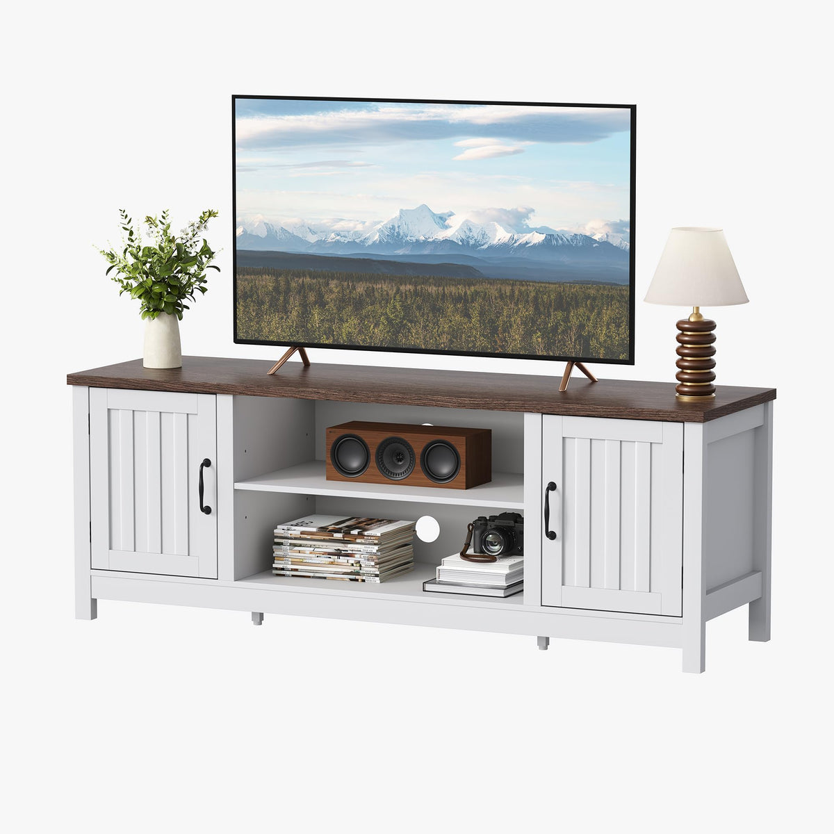 54" TV Stand with Storage Cabinet and Open Shelves U310