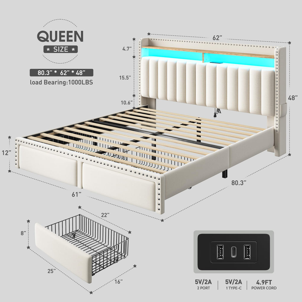 Queen Size Bed Frame with 2 Drawers O857