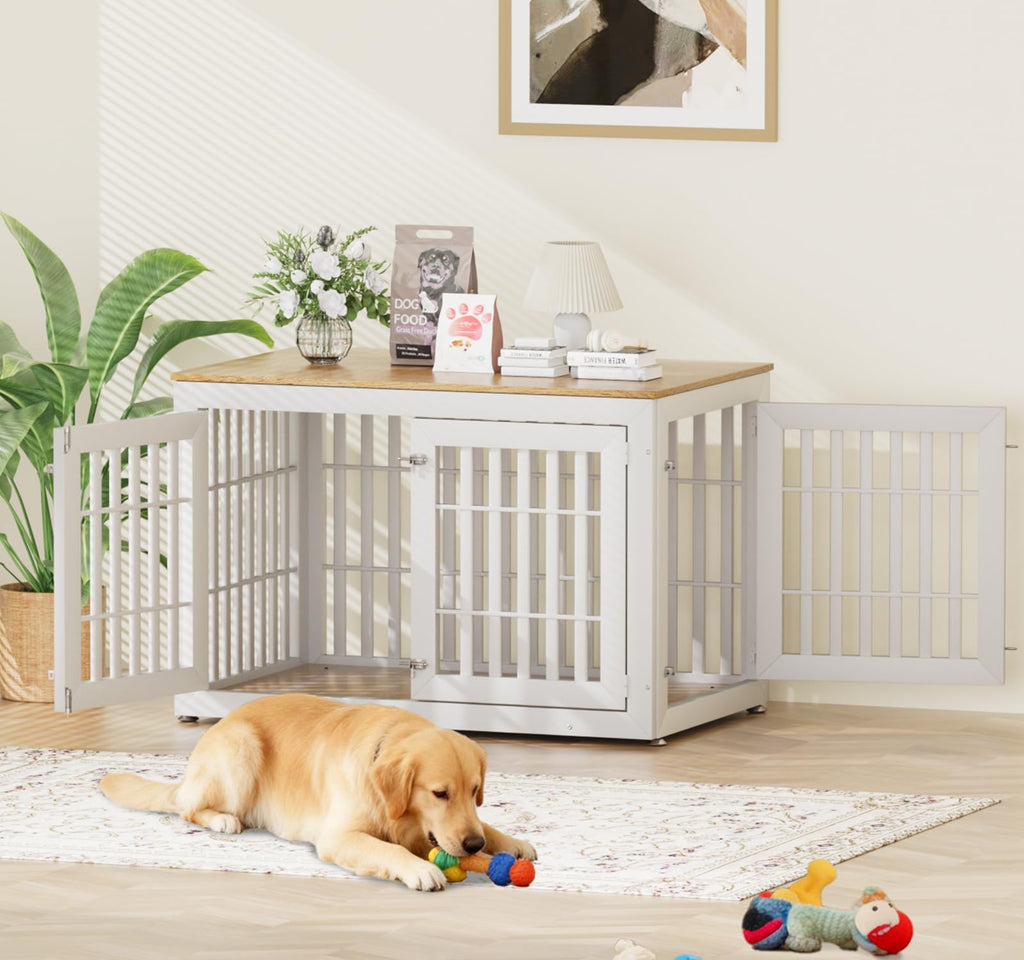 48" XXL White Wooden Dog Crate Furniture E8949
