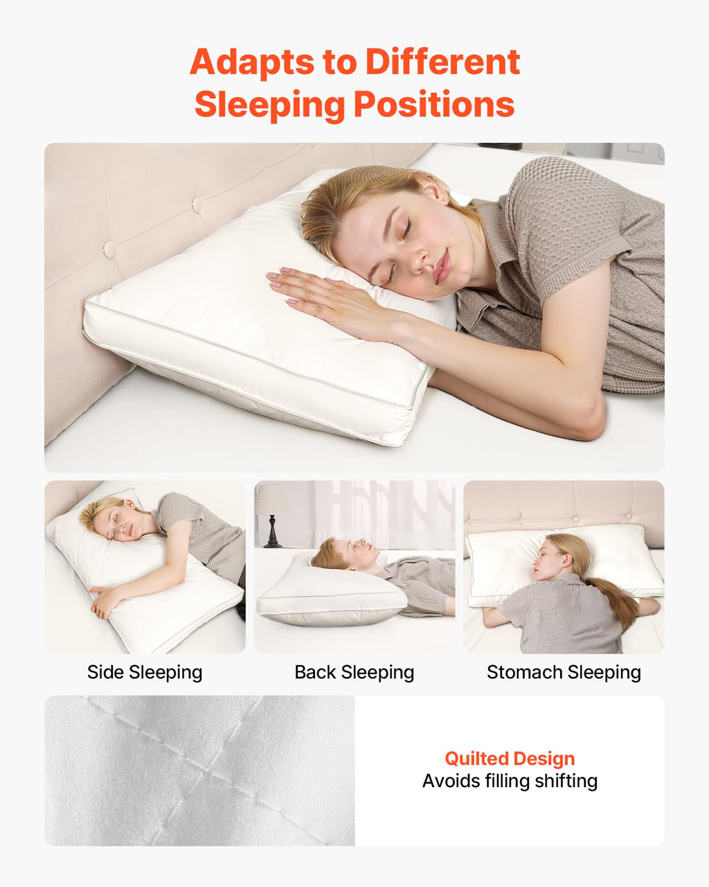 Queen Size White Set of 2 Bed Pillows O753017