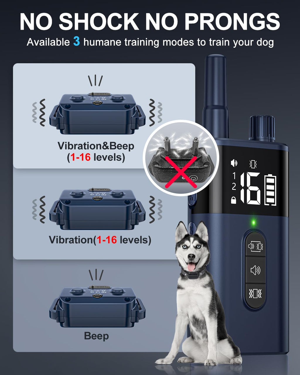 No Shock Dog Training Collar with Remote Waterproof Rechargeable Z3344