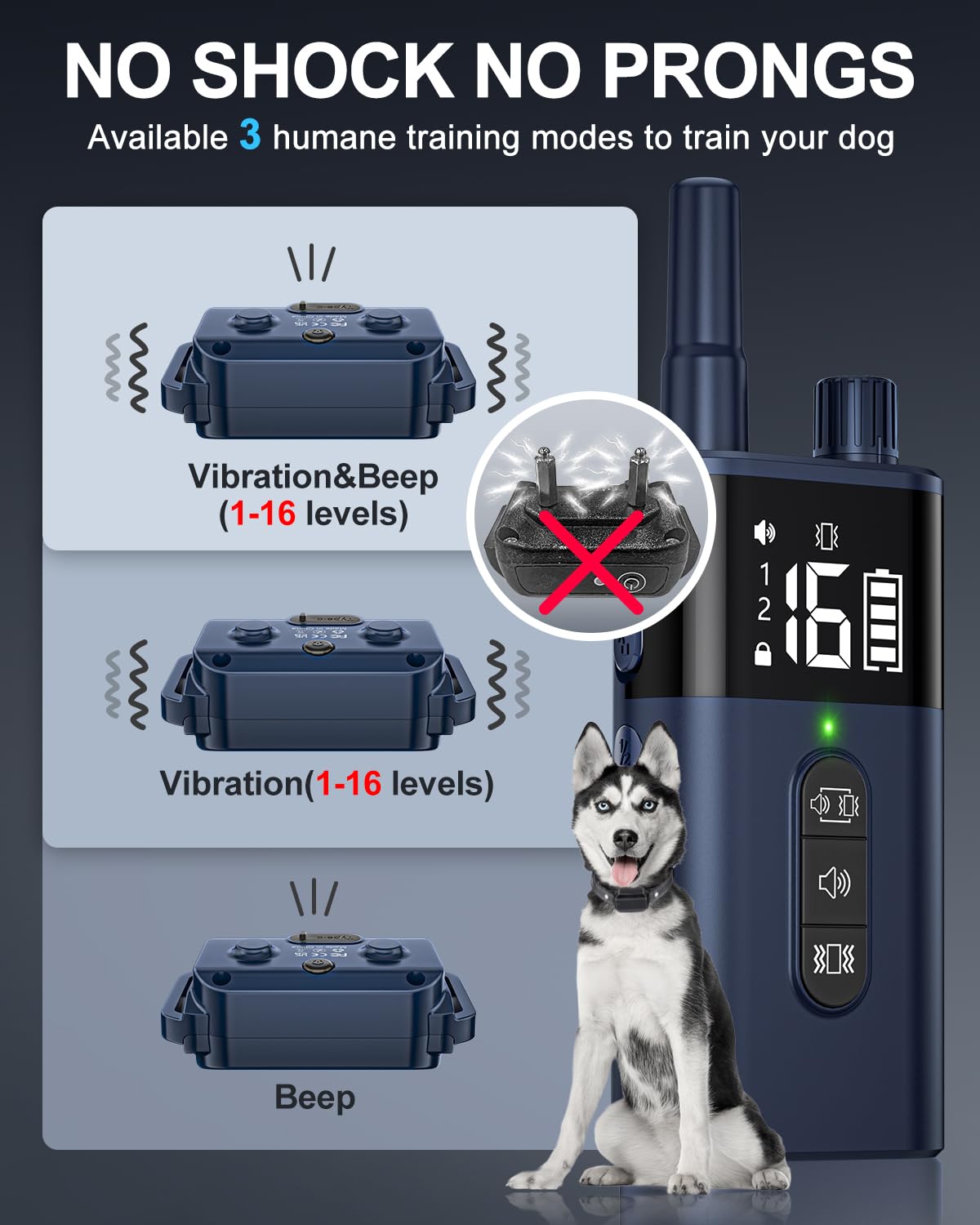 No Shock Dog Training Collar with Remote Waterproof Rechargeable Z3344