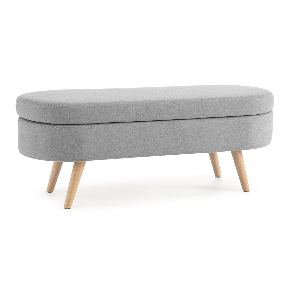 Grey Linen Oval Storage Ottoman Bench U635
