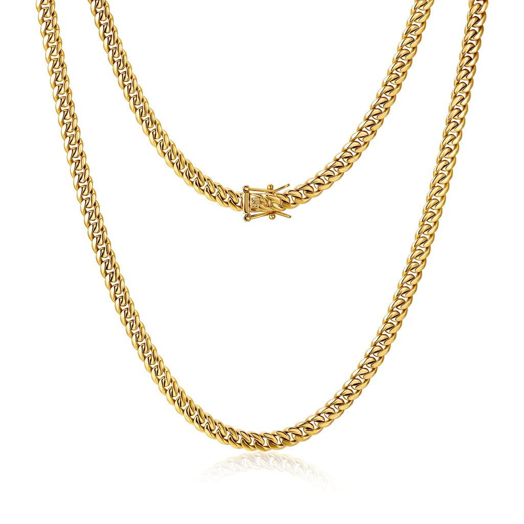 4mm 6mm Gold Plated Stainless Steel Cuban Link Chain Necklace Bracelet K148