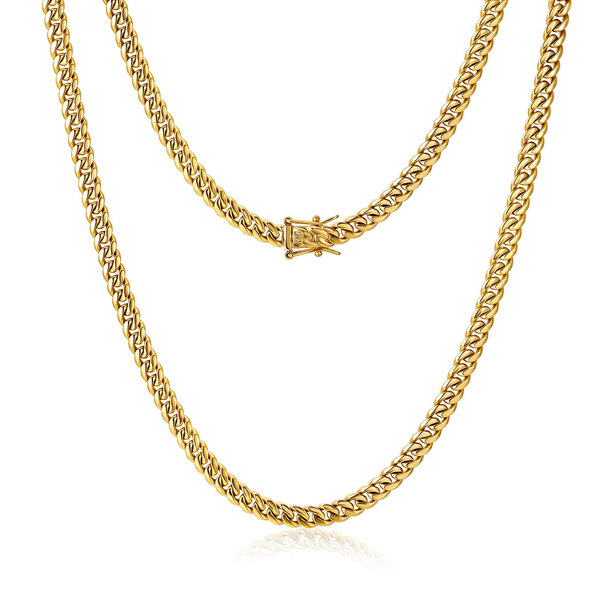 4mm 6mm Gold Plated Stainless Steel Cuban Link Chain Necklace Bracelet K148
