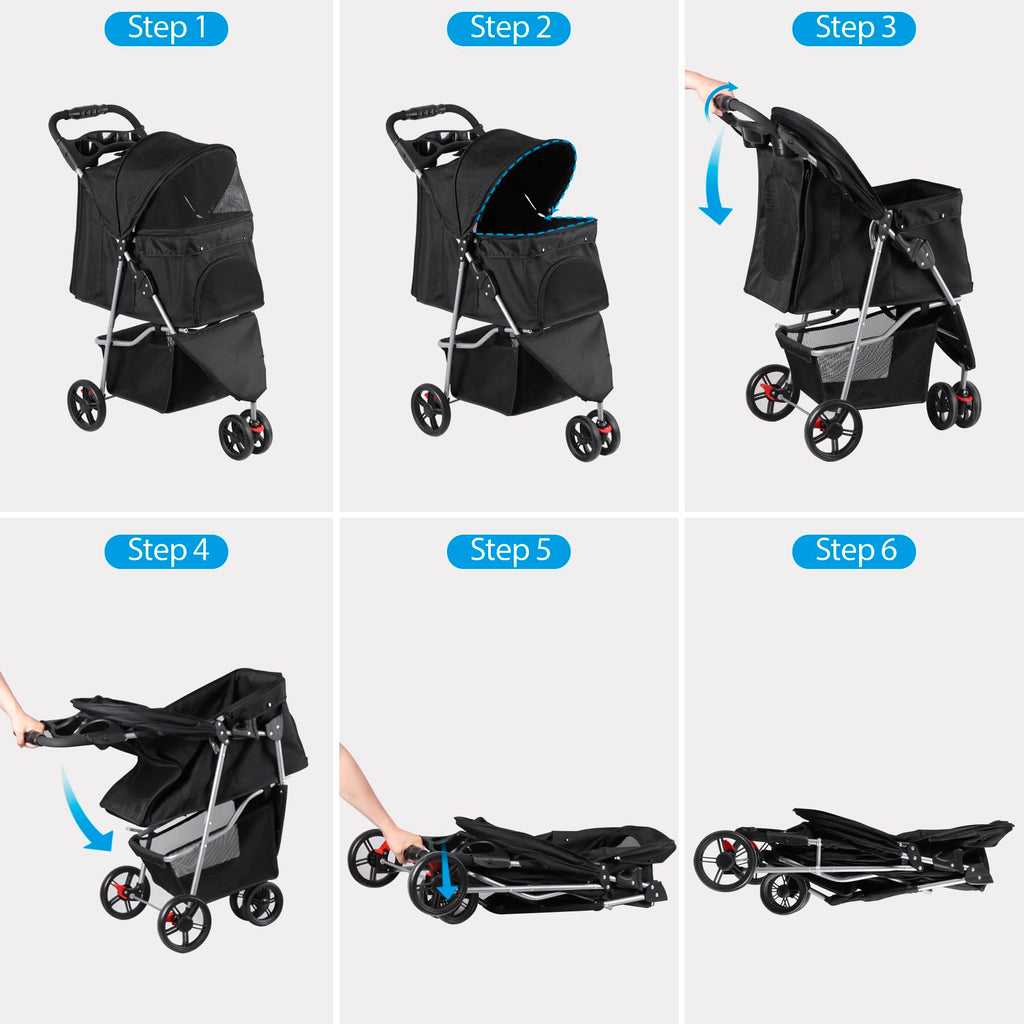 Foldable Pet Stroller with Weather Cover, Storage Basket and Cup Holder X31654