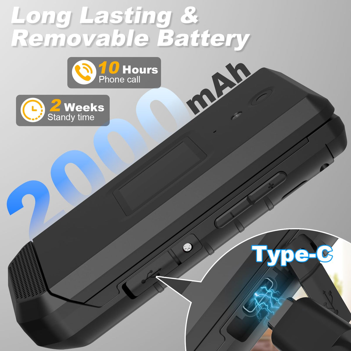 Unlocked Rugged Flip Phone 16GB 2.8'' Touchscreen Android 11 IP68 Water Resistant 4G LTE GSM Single Sim Black P734