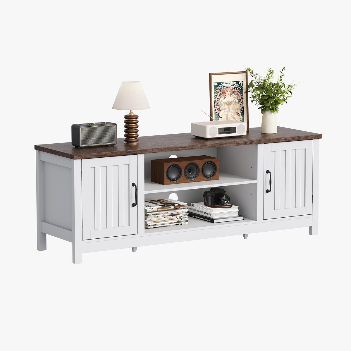 54" TV Stand with Storage Cabinet and Open Shelves U310