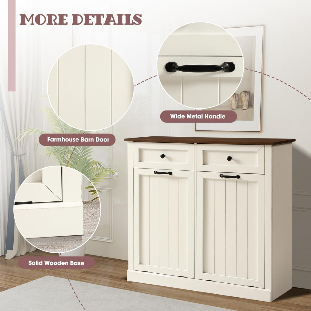 White 22 Gallon Laundry Hamper Cabinet with 2 Drawers Y6684