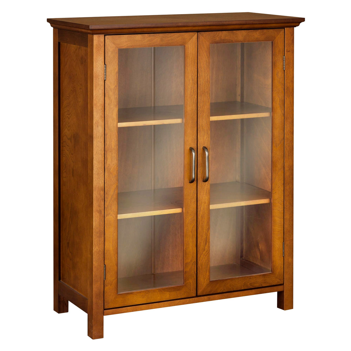 Wooden Freestanding Floor Cabinet with 2 Adjustable Shelves and 2 Glass Paneled Doors W257