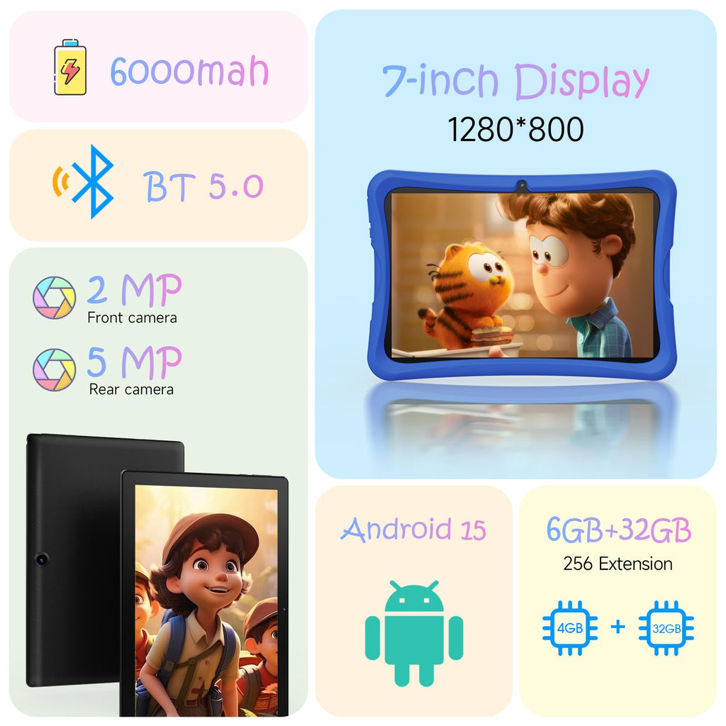 10.1" Kids Tablet 6GB RAM 32GB ROM Android 15 GO Blue U575