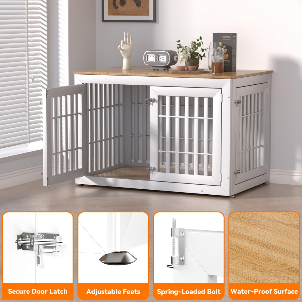 48" XXL White Wooden Dog Crate Furniture E8949