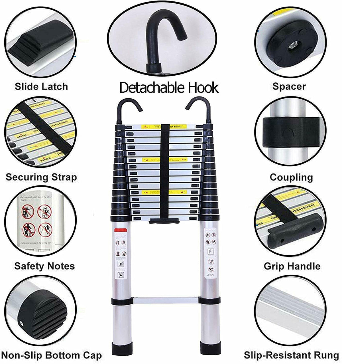 20.34 FT Aluminum Telescoping Extension Ladder 330lbs Capacity W4720