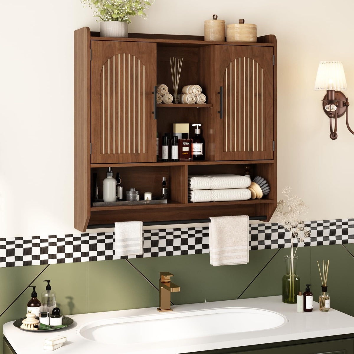 Fluted Wall Cabinet with Arched Doors & Adjustable Shelves Q69212