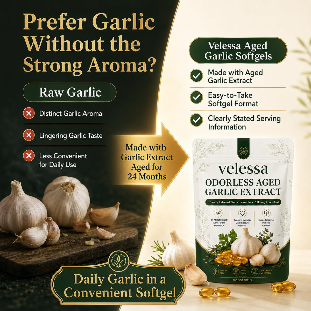 Odorless Aged Garlic Extract 300 Softgels X768
