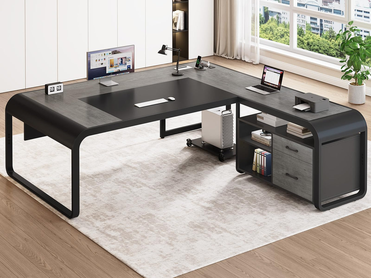 61" Grey L Shaped Desk with Drawer P956