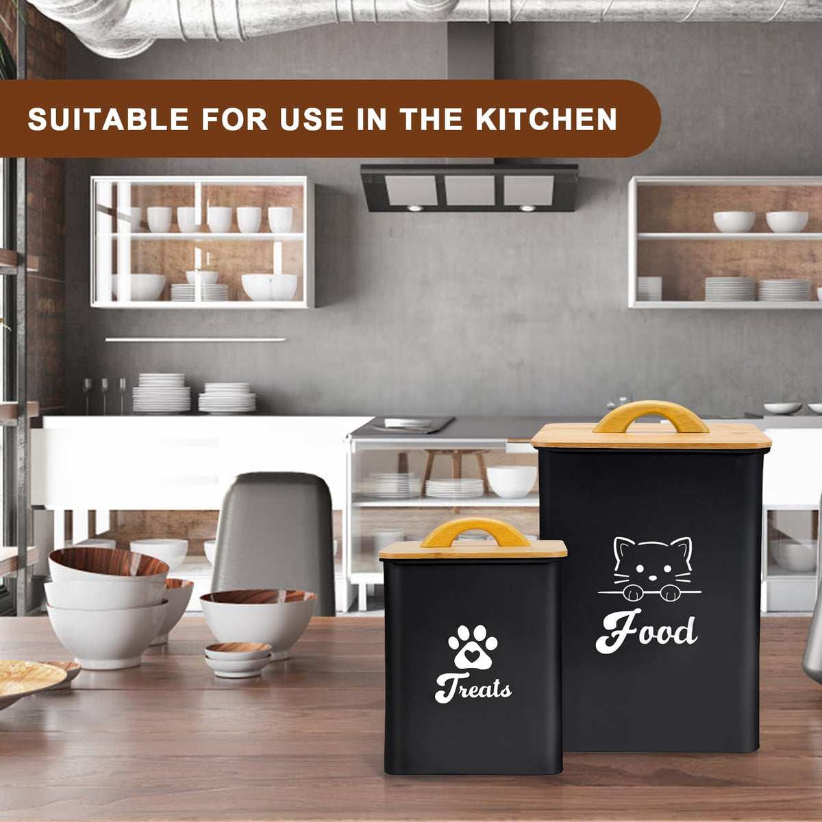 Black Airtight Cat Food Storage Container with Scoop T766330