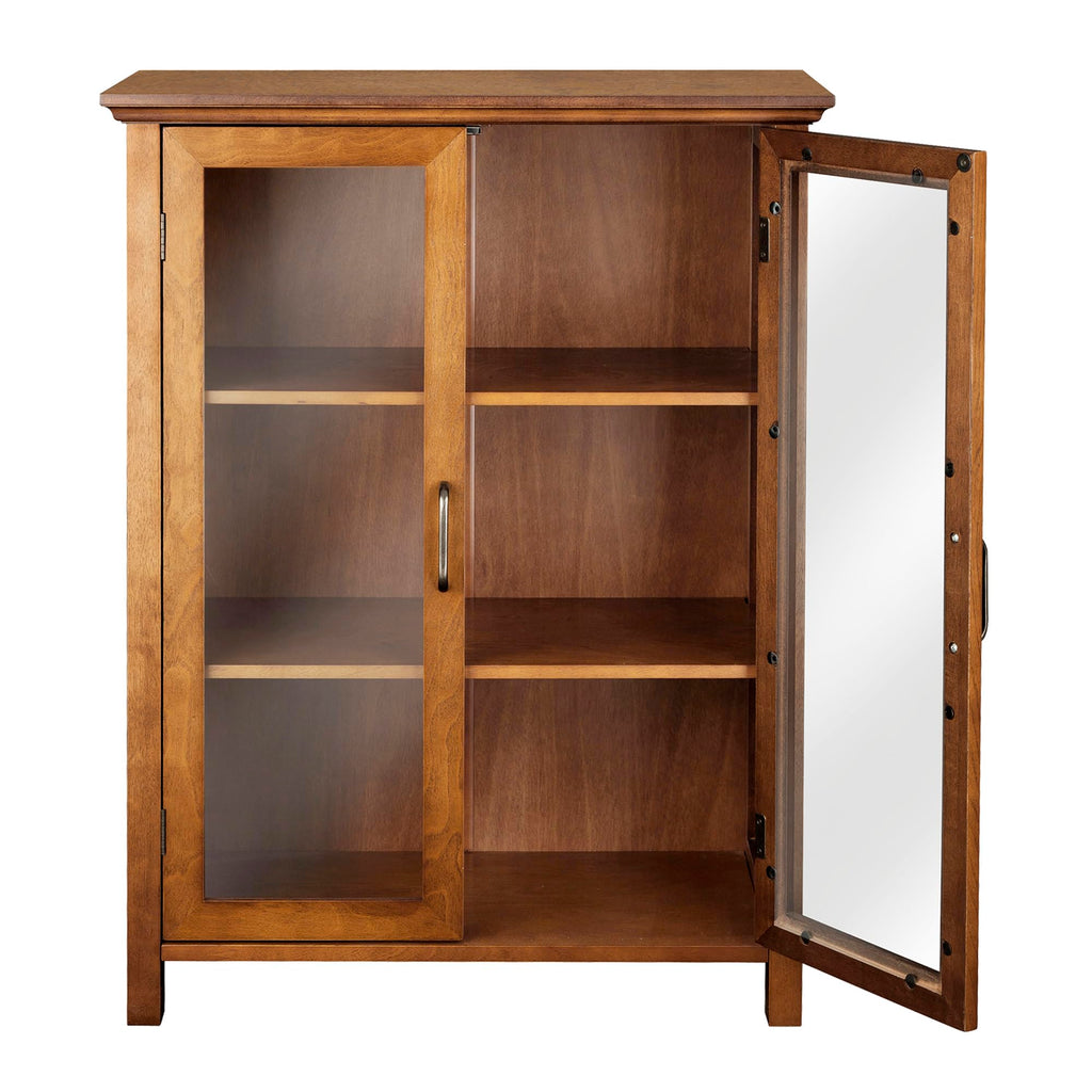 Wooden Freestanding Floor Cabinet with 2 Adjustable Shelves and 2 Glass Paneled Doors W257