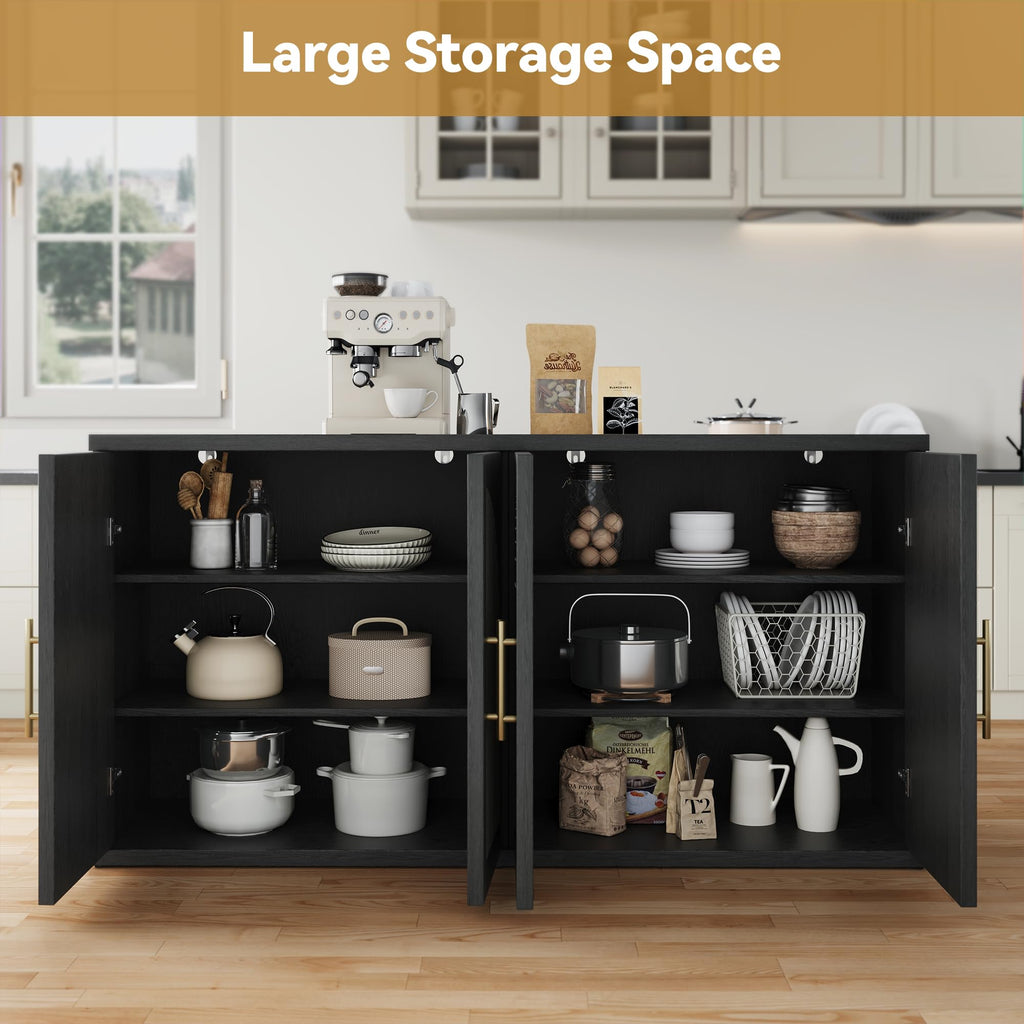 63" Black Wood Buffet Cabinet with Storage M22663