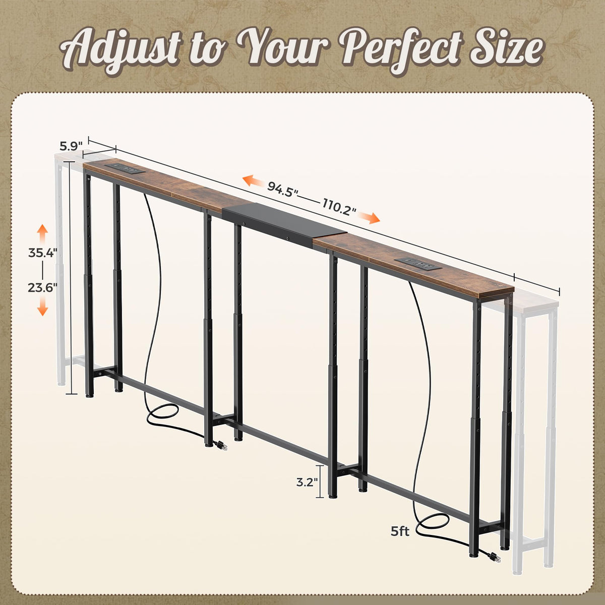 Narrow Console Table with Power Outlets & USB-C T273