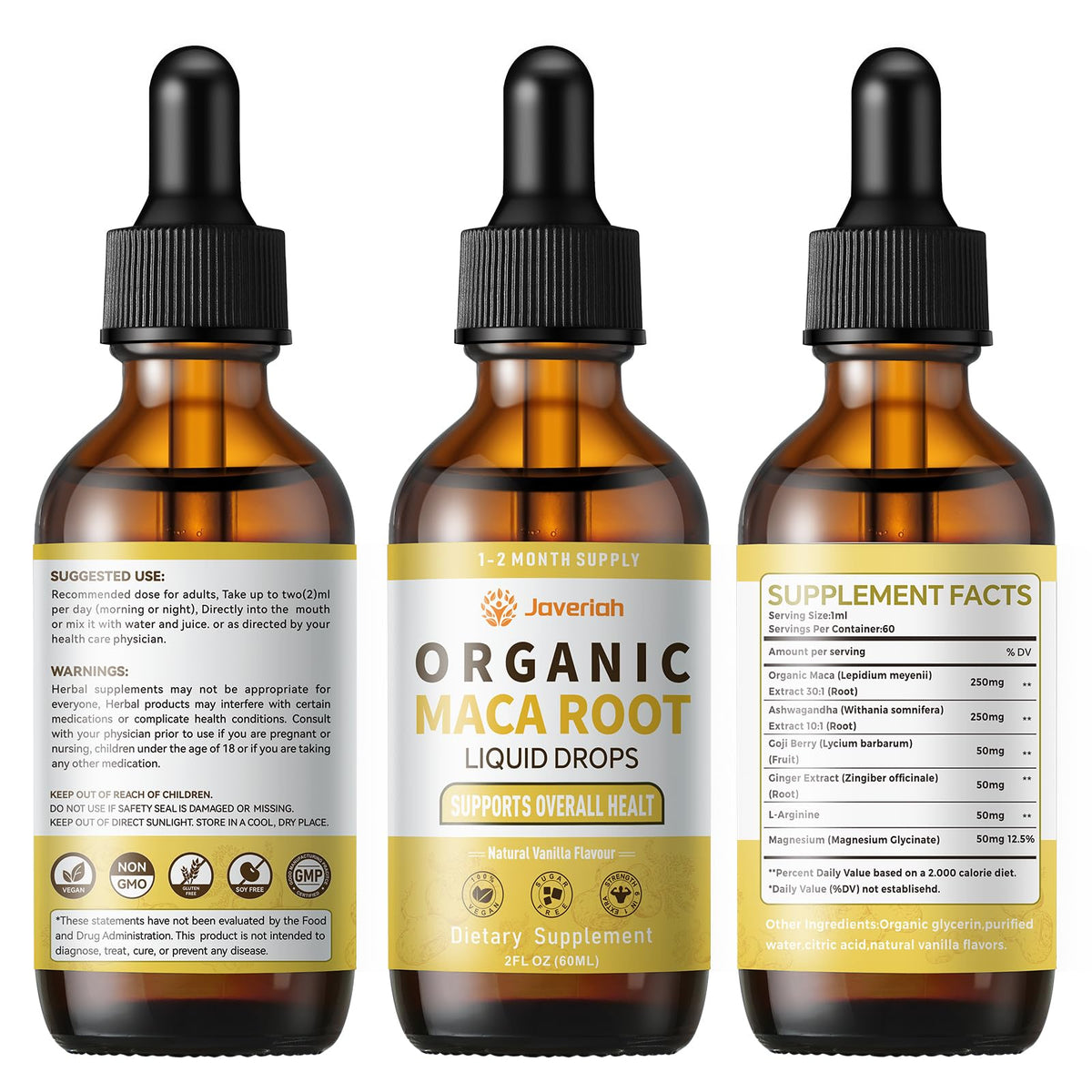 Organic Maca Root Liquid Drops with Ashwagandha 2 Fl Oz S466178