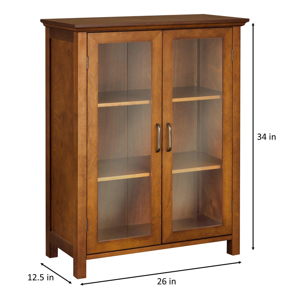 Wooden Freestanding Floor Cabinet with 2 Adjustable Shelves and 2 Glass Paneled Doors W257