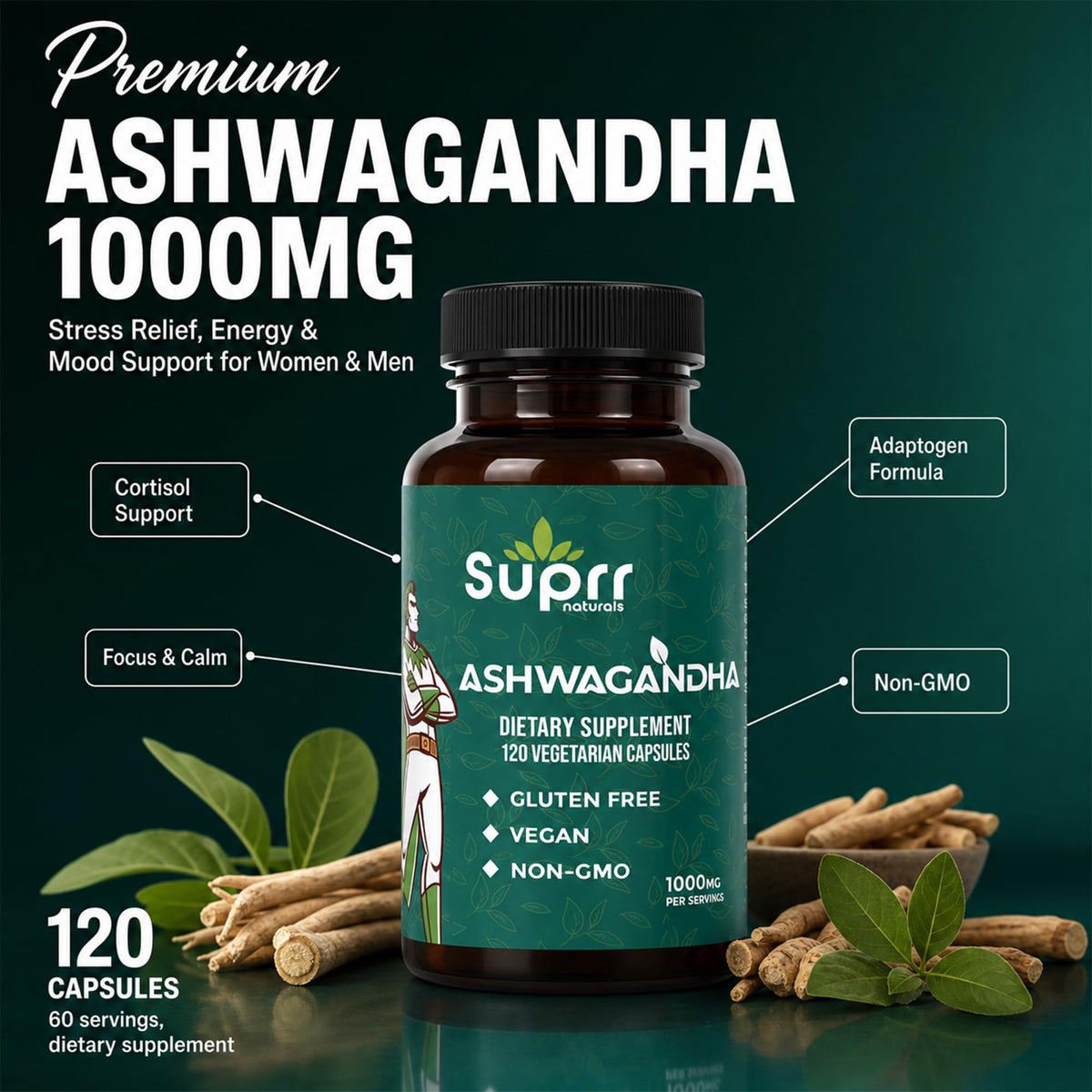 Ashwagandha 1000mg Supplement 120 Capsules P152