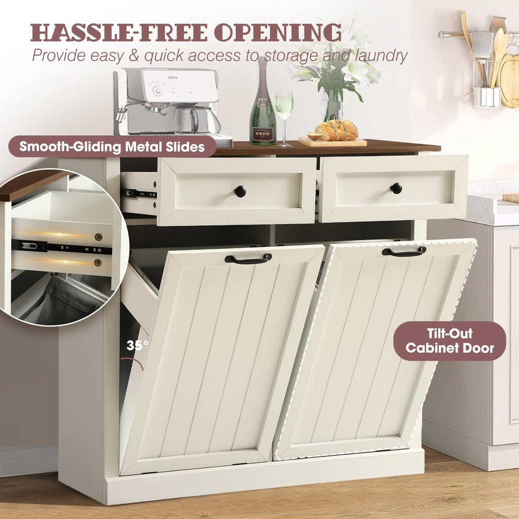 White 22 Gallon Laundry Hamper Cabinet with 2 Drawers Y6684